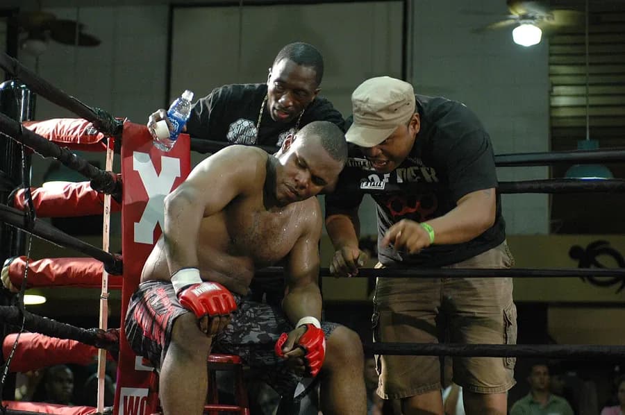 MMA fighters competing in the cage